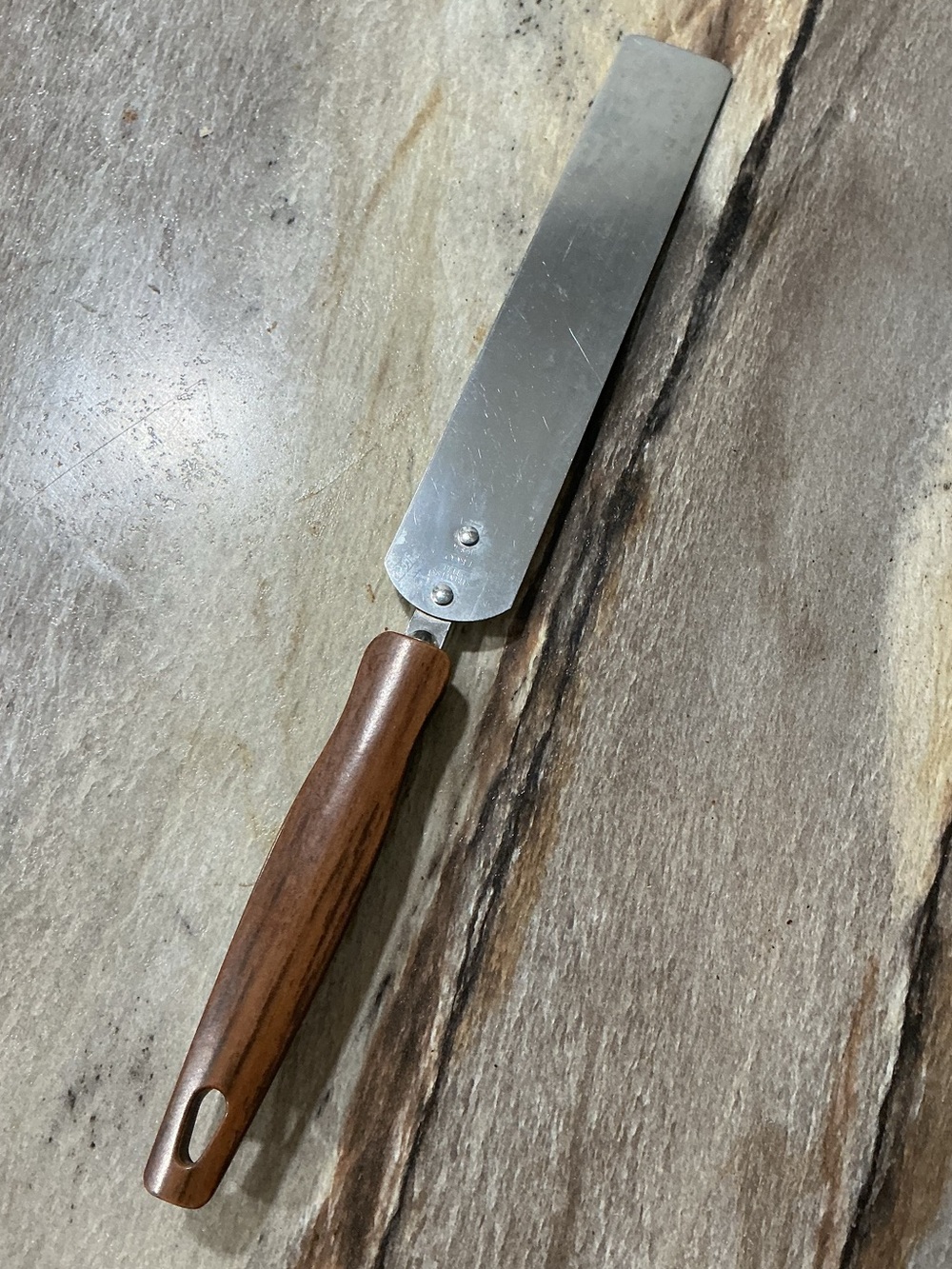 Vintage EKCO 12” Cake Icing Spatula Stainless Steel Faux Wood Handle MCM
